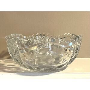 Vintage Sawtooth Crystal Bowl, Etched Floral Design